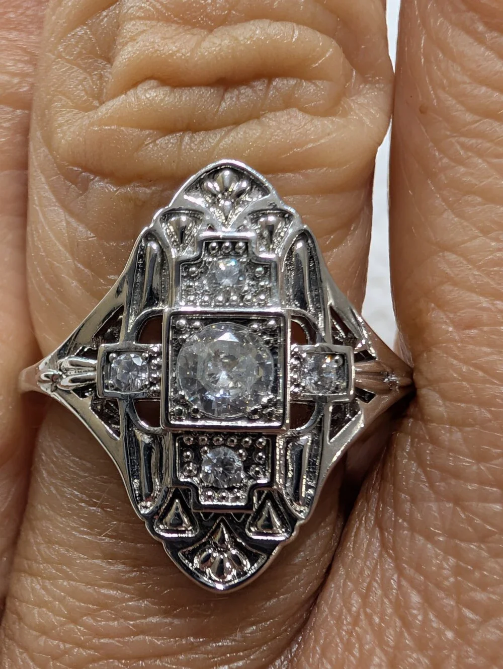 Vintage Estate Style Silver Dinner Ring (Cz)